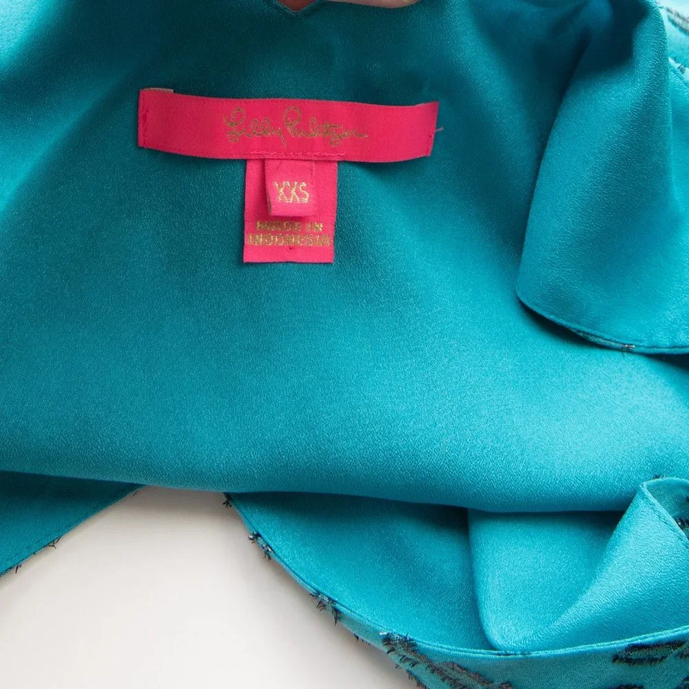 Lilly Pulitzer Florin Tank Top V-neck Silk Blouse Sleeveless Metallic Blue XXS - Picture 4 of 8